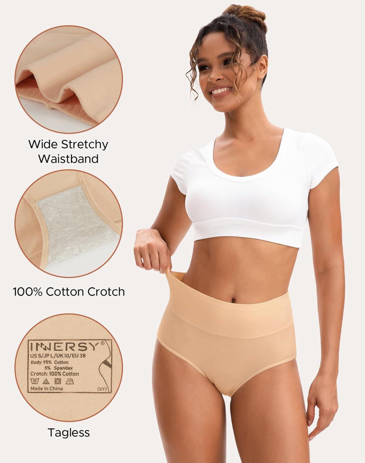 imageINNERSY Womens Underwear Cotton Soft Underwear High Waisted Breathable Briefs 5 PackBlackbeigewhite