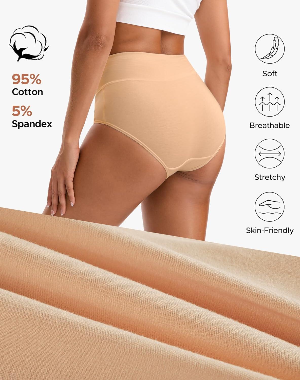 imageINNERSY Womens Underwear Cotton Soft Underwear High Waisted Breathable Briefs 5 PackBlackbeigewhite