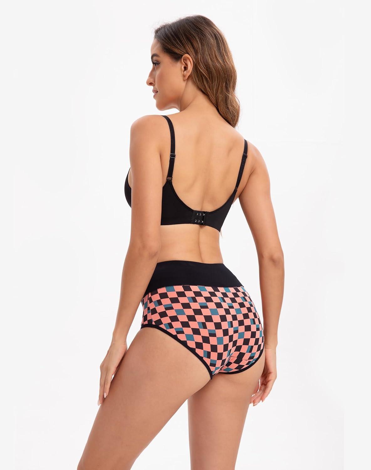 imageINNERSY Womens Underwear Cotton Soft Underwear High Waisted Breathable Briefs 5 PackChessboard