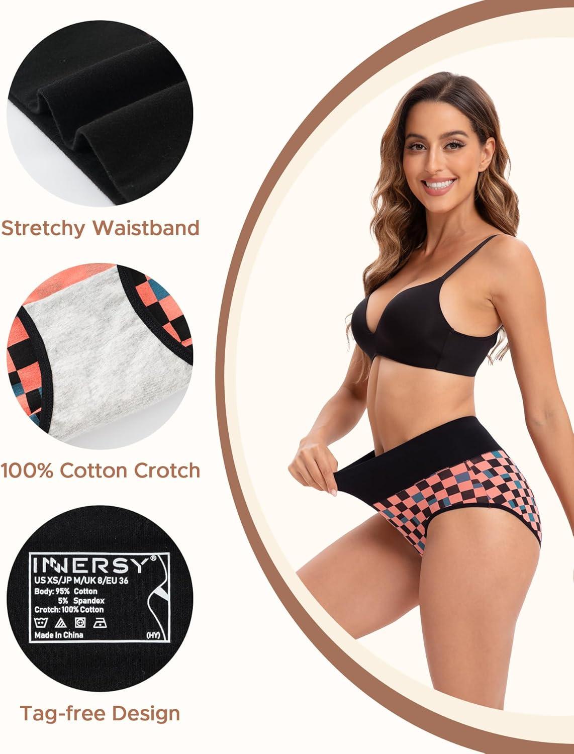 imageINNERSY Womens Underwear Cotton Soft Underwear High Waisted Breathable Briefs 5 PackChessboard