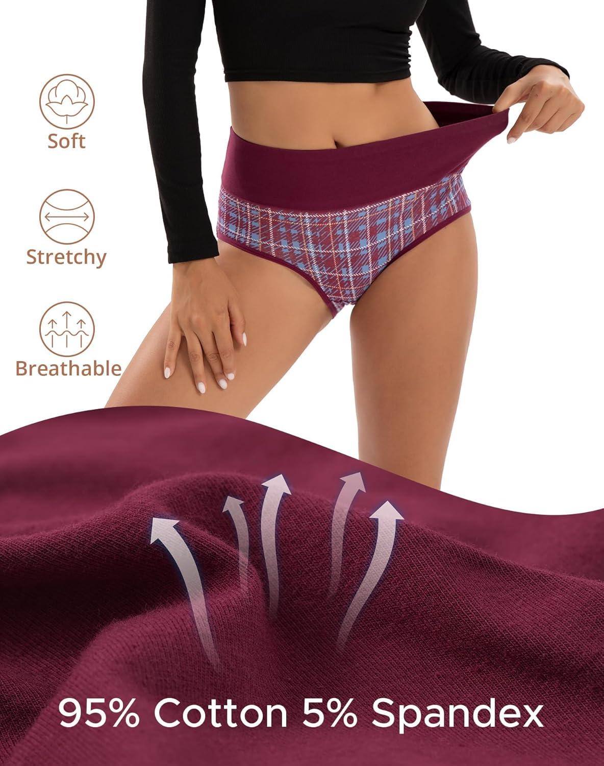 imageINNERSY Womens Underwear Cotton Soft Underwear High Waisted Breathable Briefs 5 PackChristmas