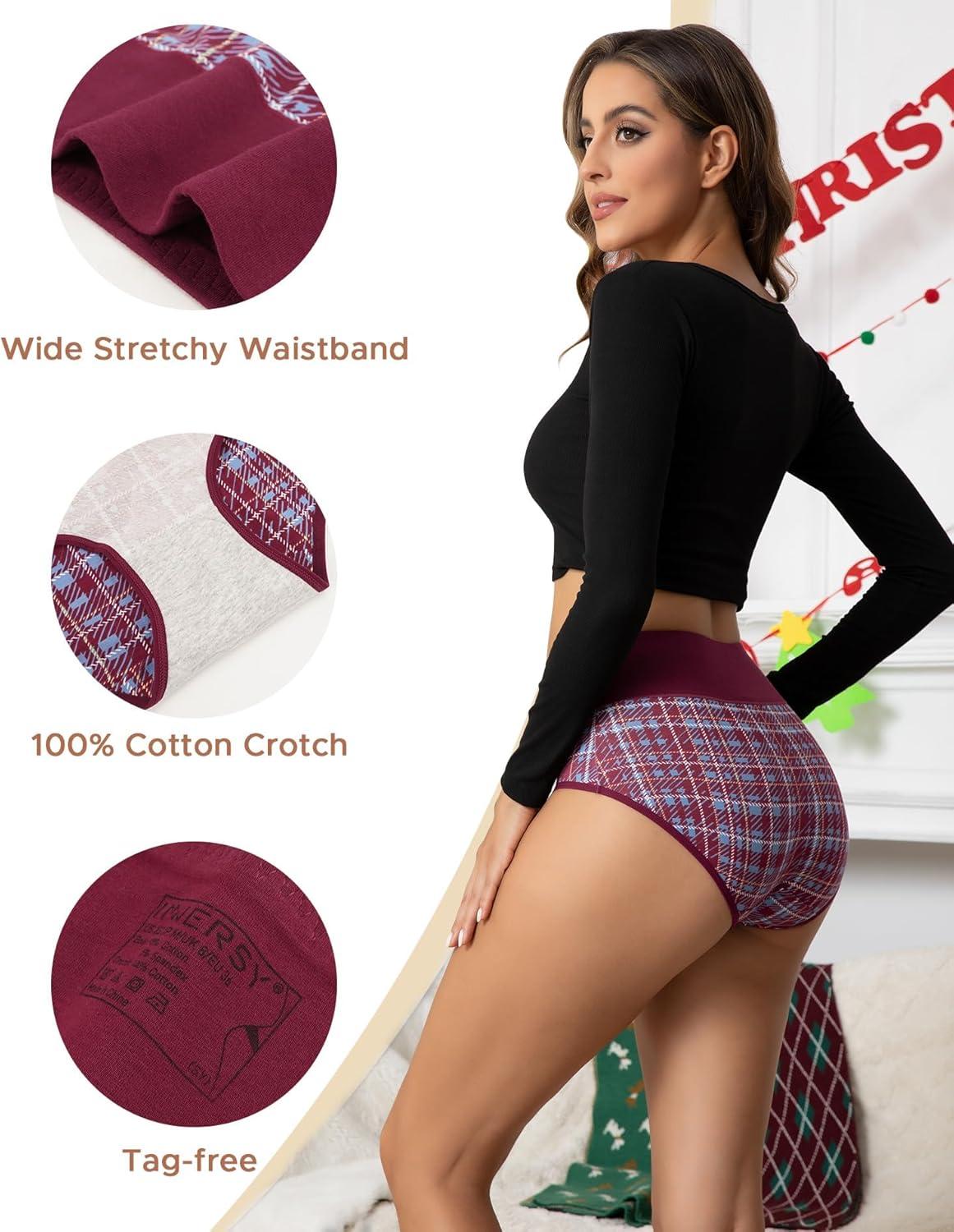imageINNERSY Womens Underwear Cotton Soft Underwear High Waisted Breathable Briefs 5 PackChristmas