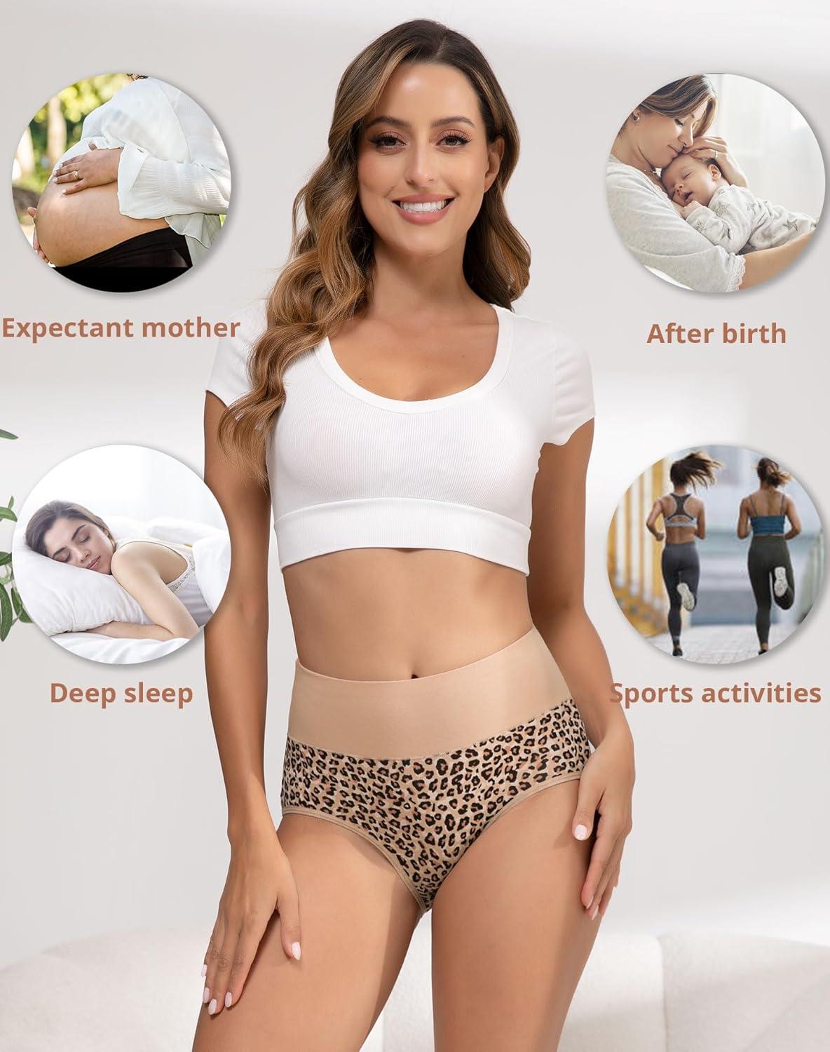 imageINNERSY Womens Underwear Cotton Soft Underwear High Waisted Breathable Briefs 5 PackLeopard Charm