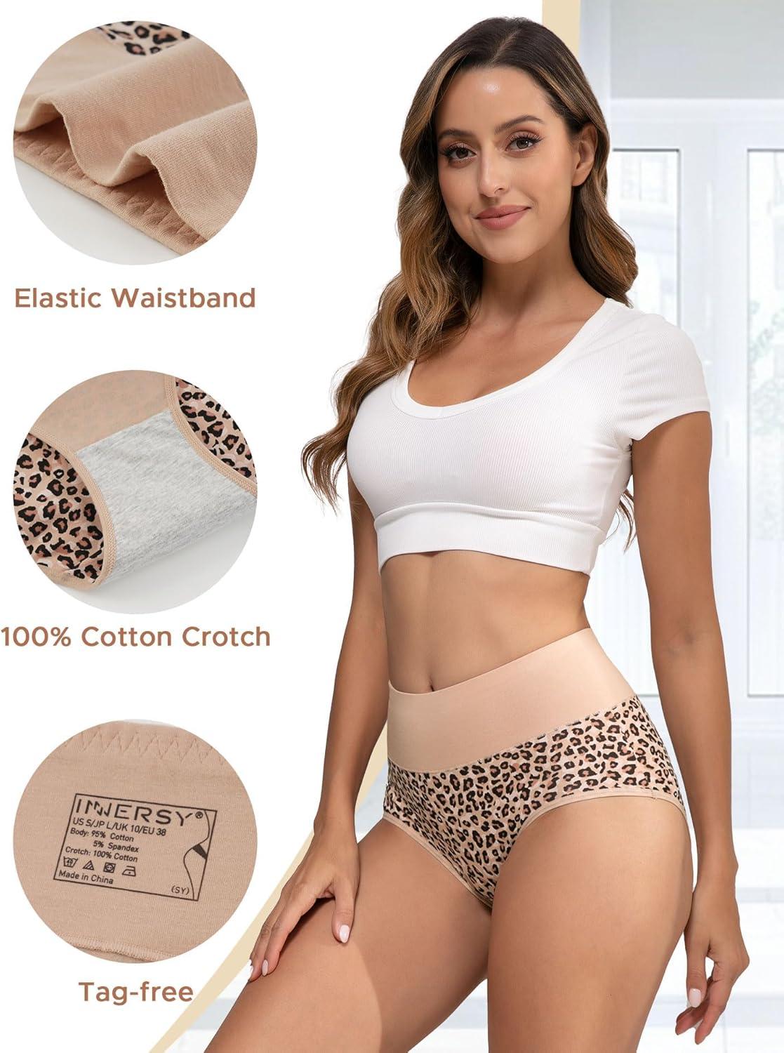 imageINNERSY Womens Underwear Cotton Soft Underwear High Waisted Breathable Briefs 5 PackLeopard Charm