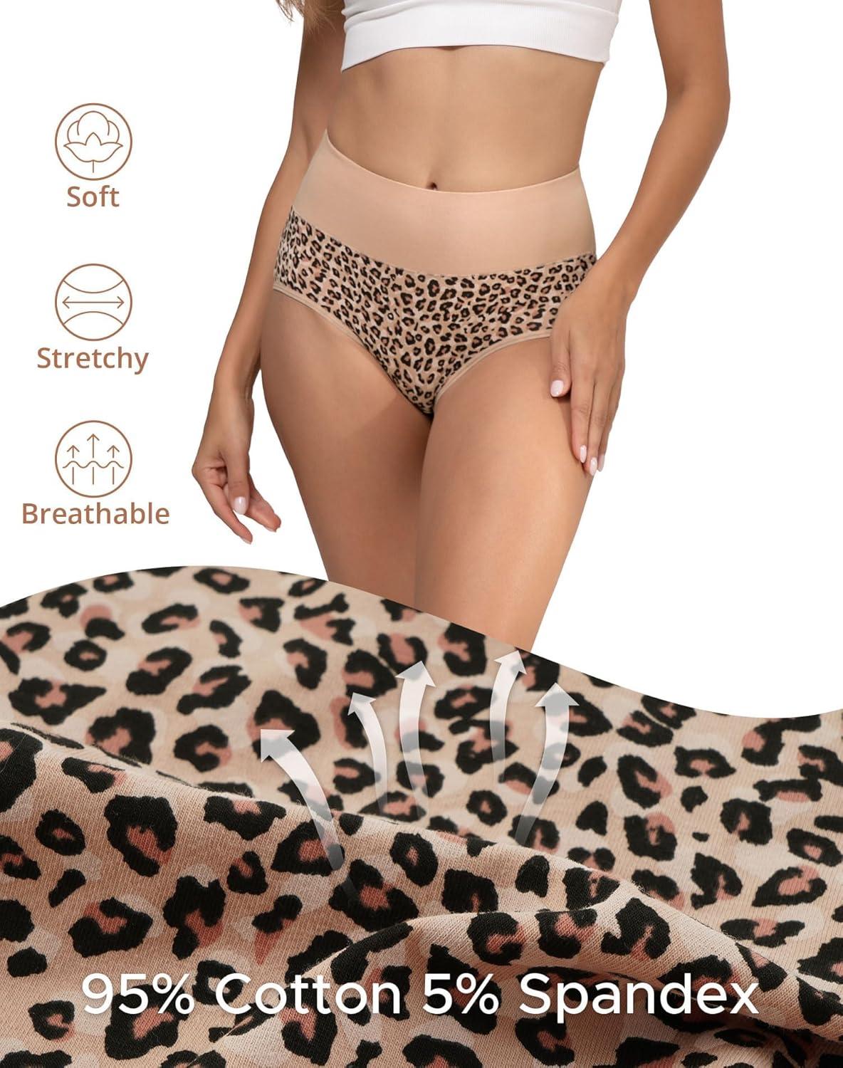 imageINNERSY Womens Underwear Cotton Soft Underwear High Waisted Breathable Briefs 5 PackLeopard Charm