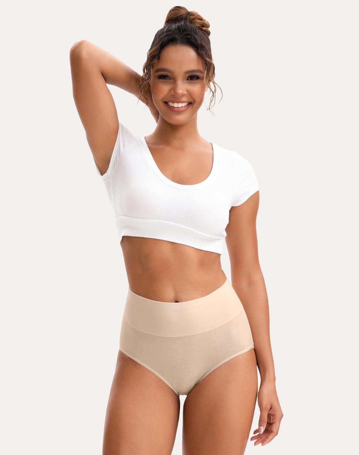 imageINNERSY Womens Underwear Cotton Soft Underwear High Waisted Breathable Briefs 5 PackMacaroon