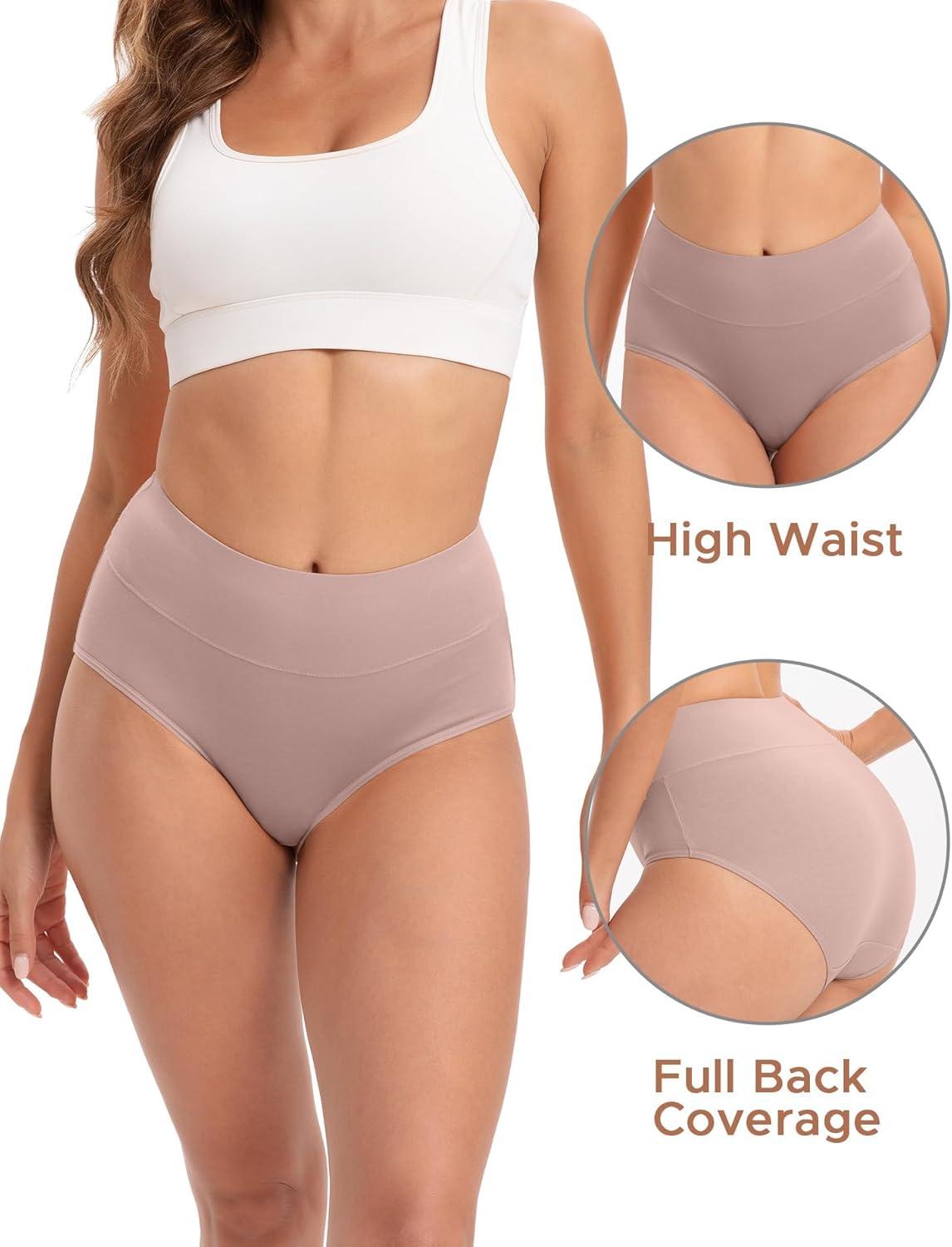imageINNERSY Womens Underwear Cotton Soft Underwear High Waisted Breathable Briefs 5 PackMist Sand