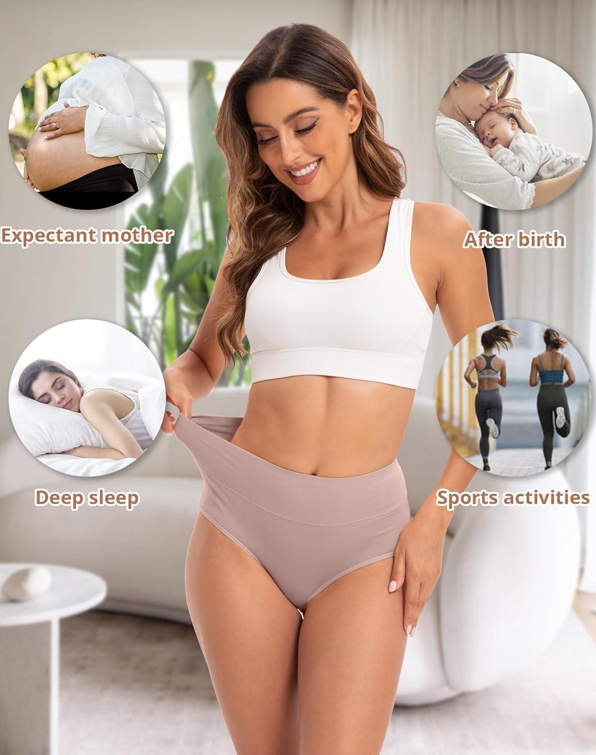 imageINNERSY Womens Underwear Cotton Soft Underwear High Waisted Breathable Briefs 5 PackMist Sand
