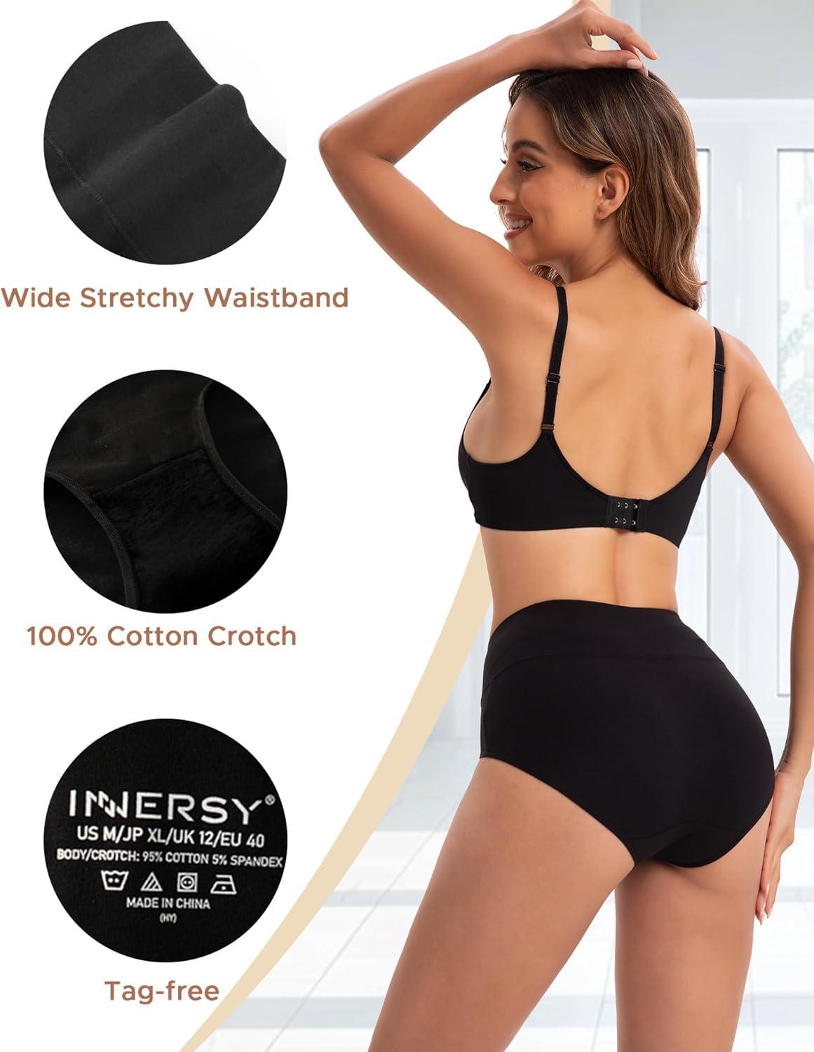 imageINNERSY Womens Underwear Cotton Soft Underwear High Waisted Breathable Briefs 5 PackSolid Black