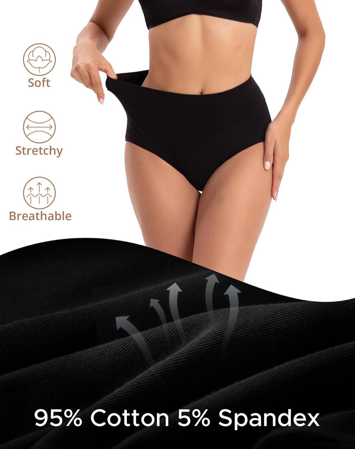 imageINNERSY Womens Underwear Cotton Soft Underwear High Waisted Breathable Briefs 5 PackSolid Black