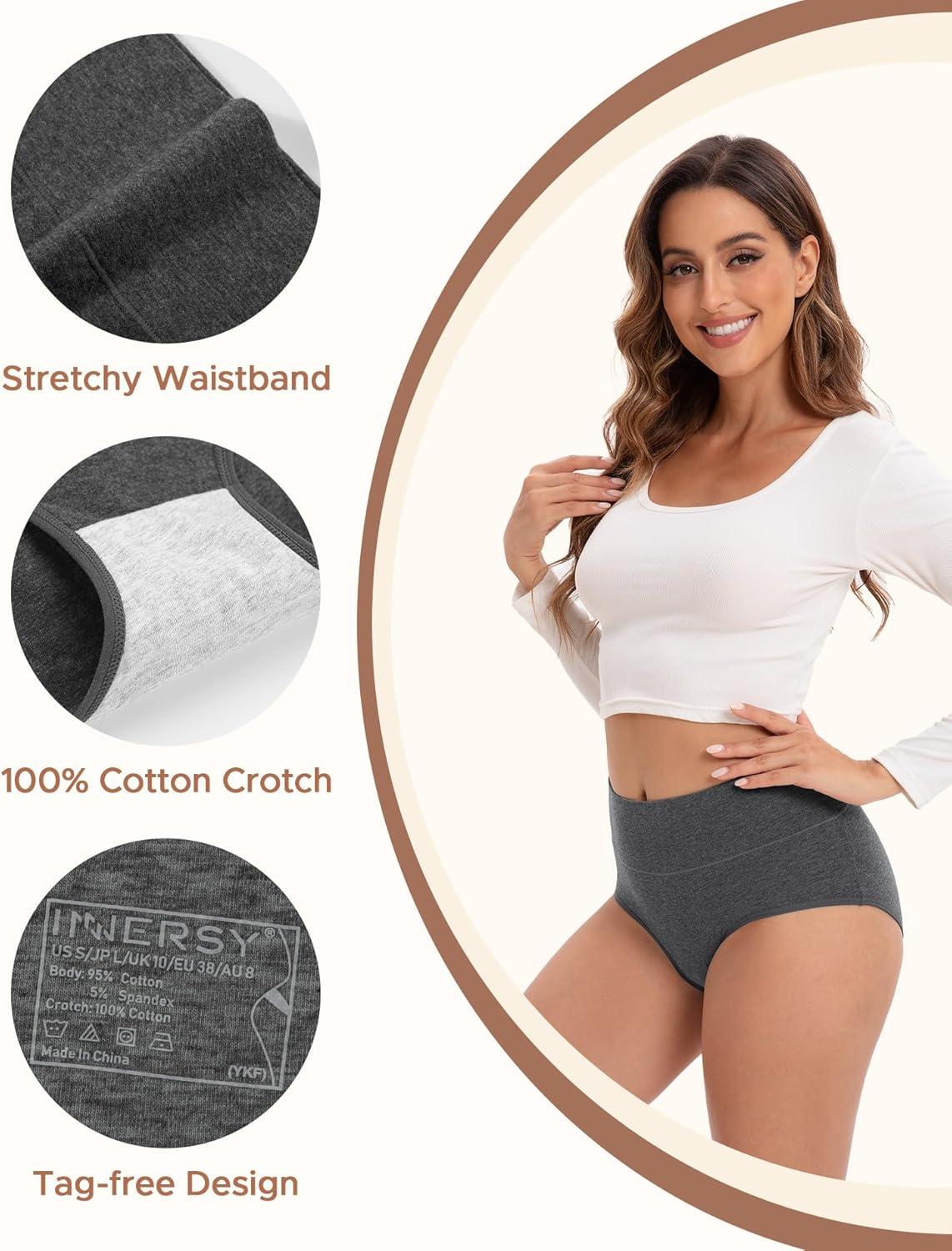 imageINNERSY Womens Underwear Cotton Soft Underwear High Waisted Breathable Briefs 5 PackSolid Colors and Polka Dot