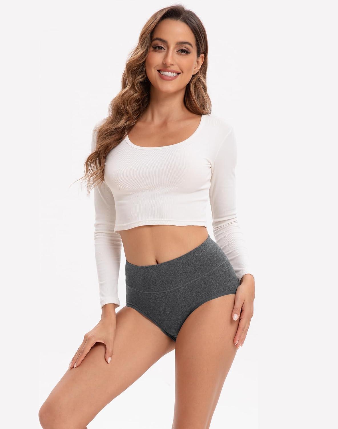 imageINNERSY Womens Underwear Cotton Soft Underwear High Waisted Breathable Briefs 5 PackSolid Colors and Polka Dot