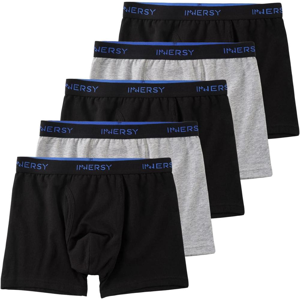 imageINNERSY Boys Underwear Stretchy Cotton Soft Boxer Briefs for 618 Teen Boys 5 Pack3 Black 2 Grey