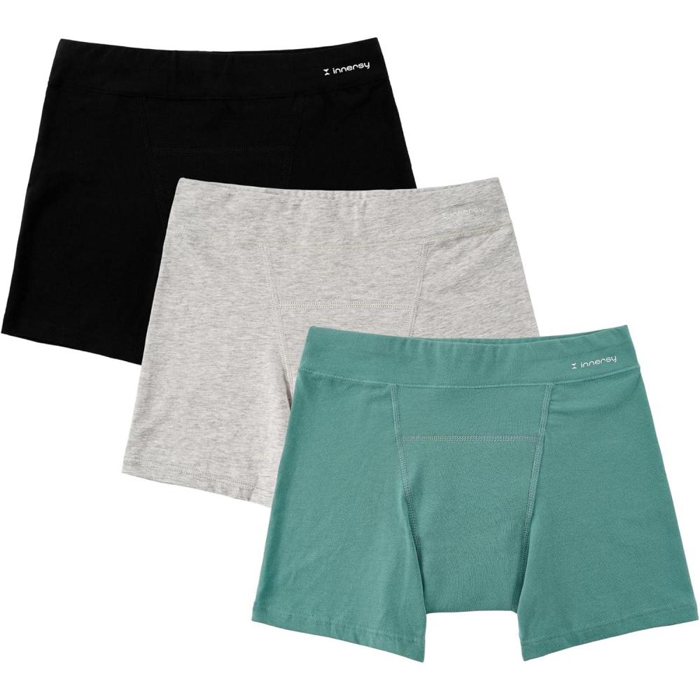 imageINNERSY Girls Period Underwear Cotton Boyshorts for Teen Aged 816 Panties 3 PackBlackLight GreyGreen