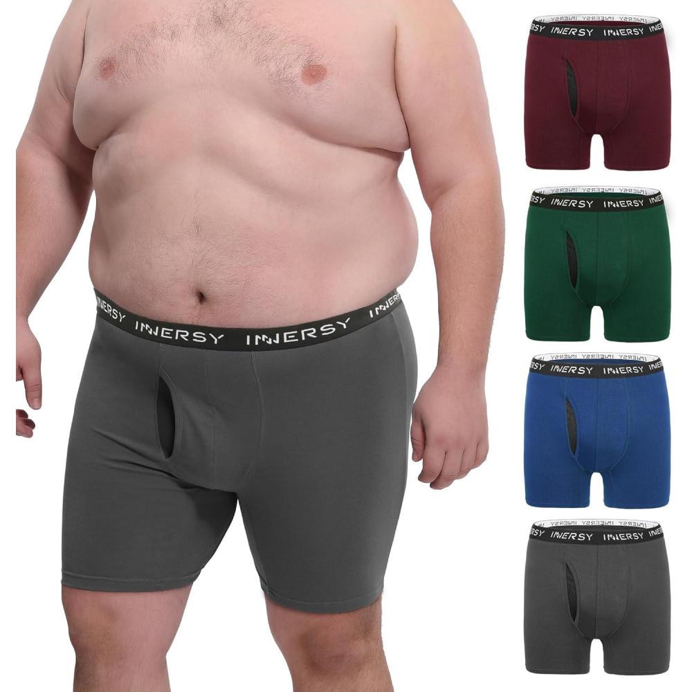 imageINNERSY Mens Big and Tall Boxer Briefs Cotton Moisture Wicking Underwear 4PackVintage