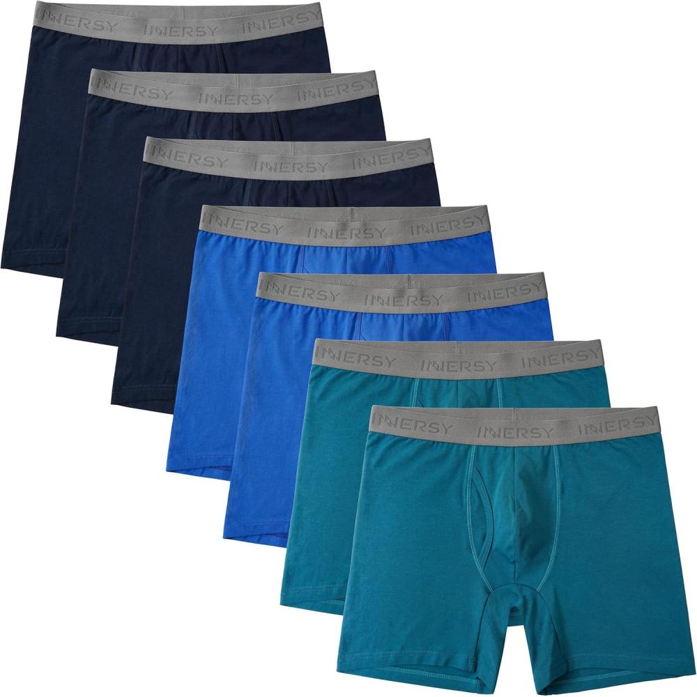 imageINNERSY Mens Cotton Underwear 7Pack Colorful Boxer Briefs with Fly for a WeekBlue Sea