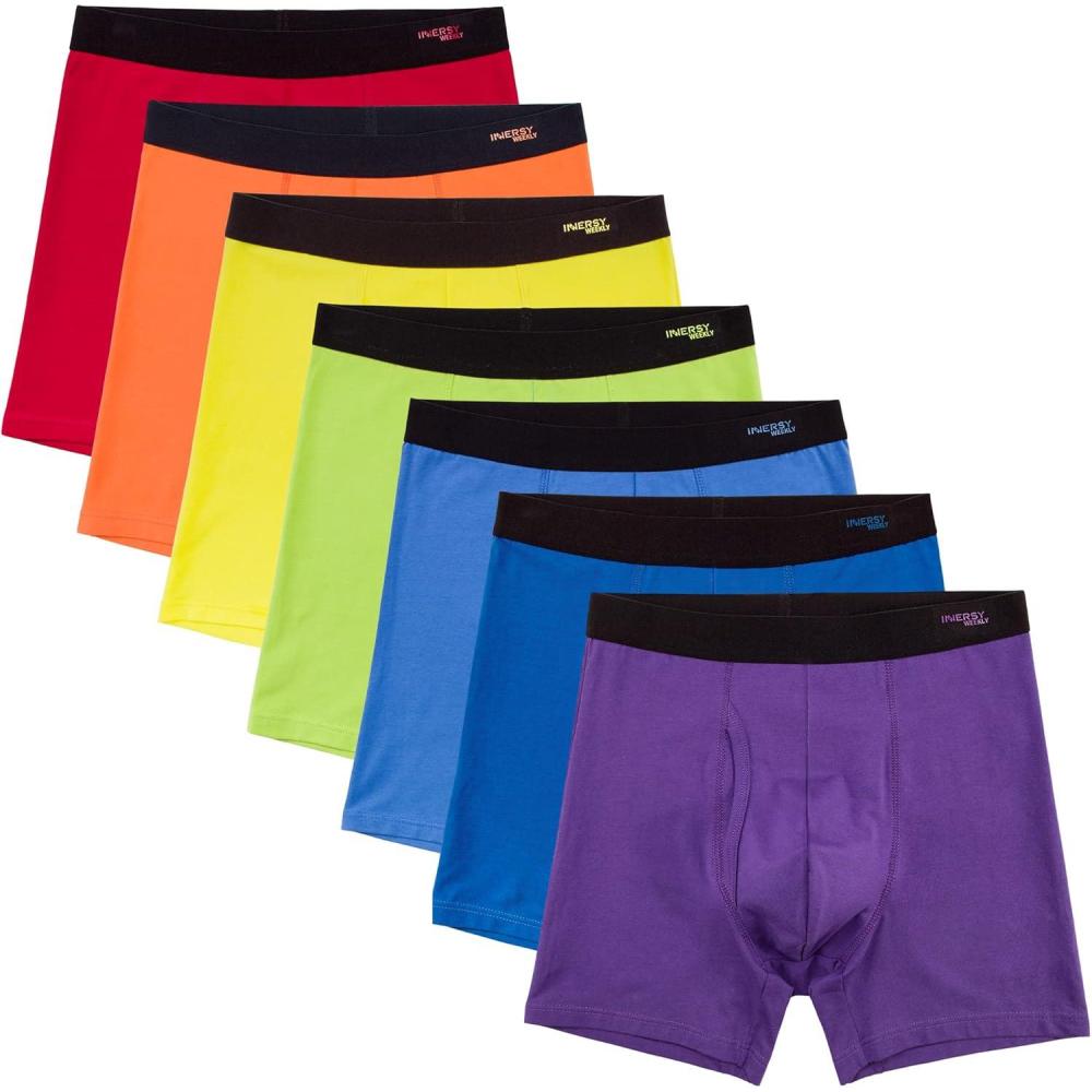 imageINNERSY Mens Cotton Underwear 7Pack Colorful Boxer Briefs with Fly for a WeekBright Rainbow
