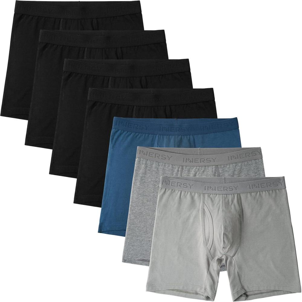 imageINNERSY Mens Cotton Underwear 7Pack Colorful Boxer Briefs with Fly for a WeekSpace Gray