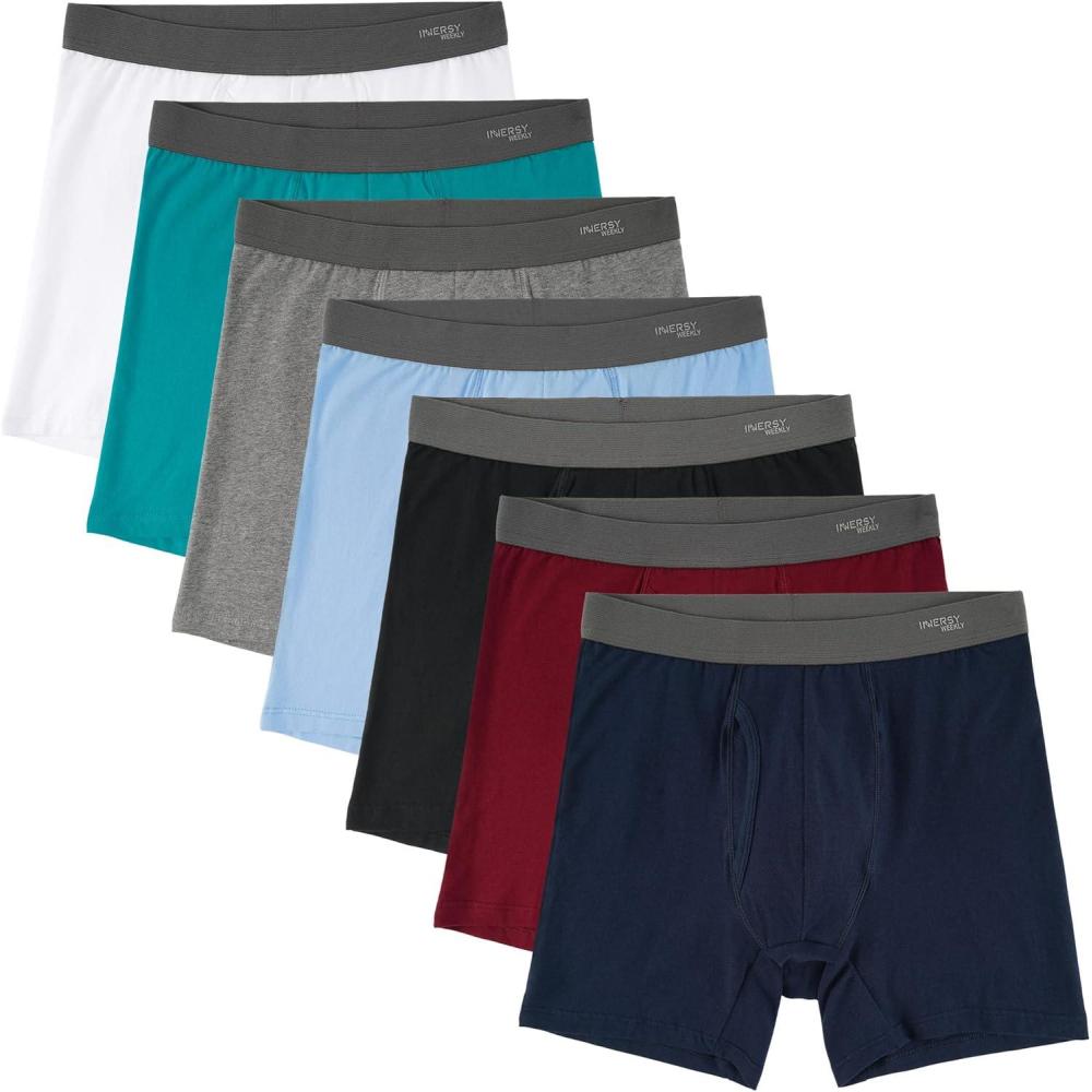 imageINNERSY Mens Cotton Underwear 7Pack Colorful Boxer Briefs with Fly for a WeekVariegated