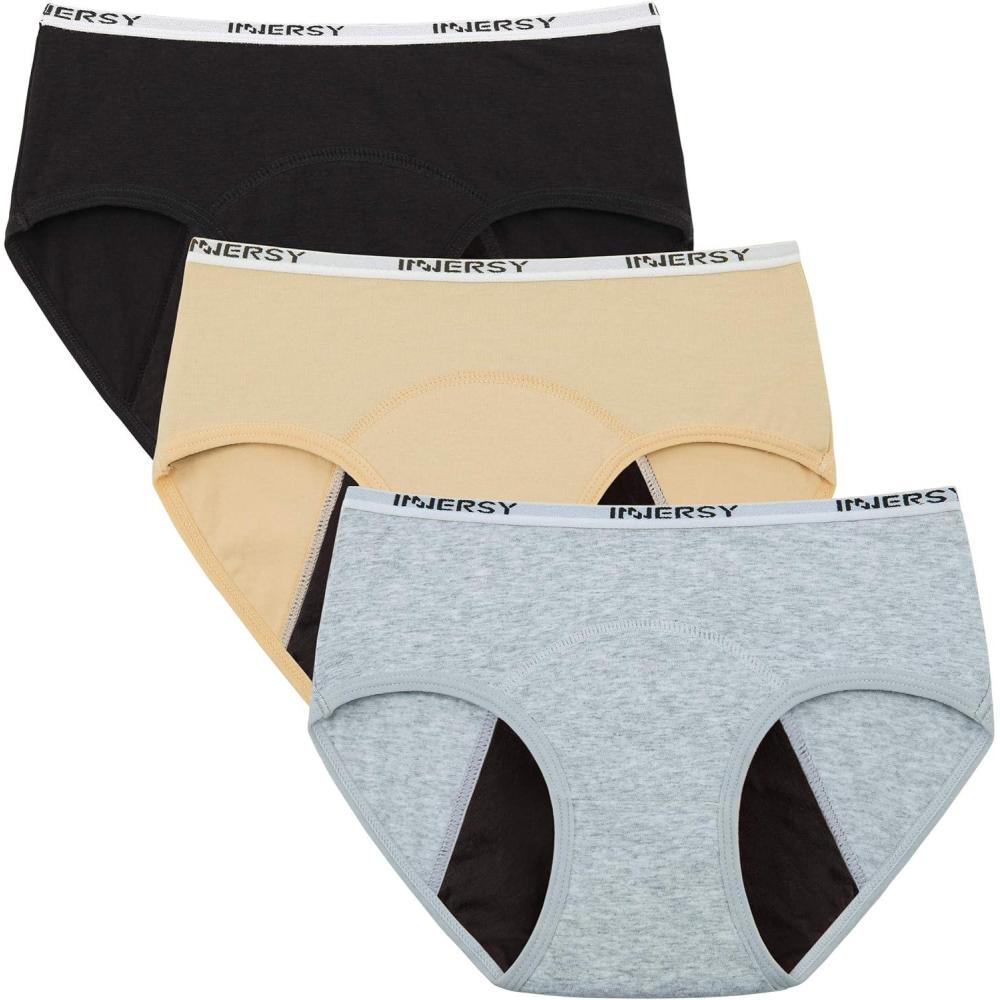 imageINNERSY Period Underwear for Teens Girls Cotton LeakProof Menstrual Panties 3PackBasics