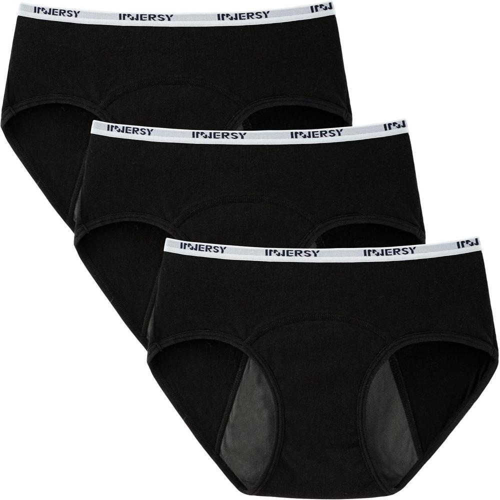 imageINNERSY Period Underwear for Teens Girls Cotton LeakProof Menstrual Panties 3PackBlack