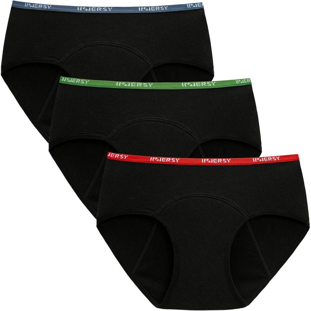 imageINNERSY Period Underwear for Teens Girls Cotton LeakProof Menstrual Panties 3PackBright Black