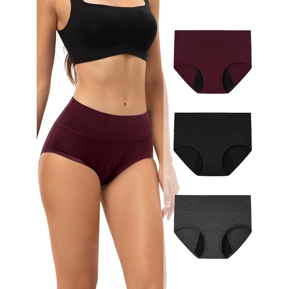imageINNERSY Period Underwear for Women Heavy Flow High Waist Cotton Leak Proof Postpartum Menstrual Panties 3PackDark Retro