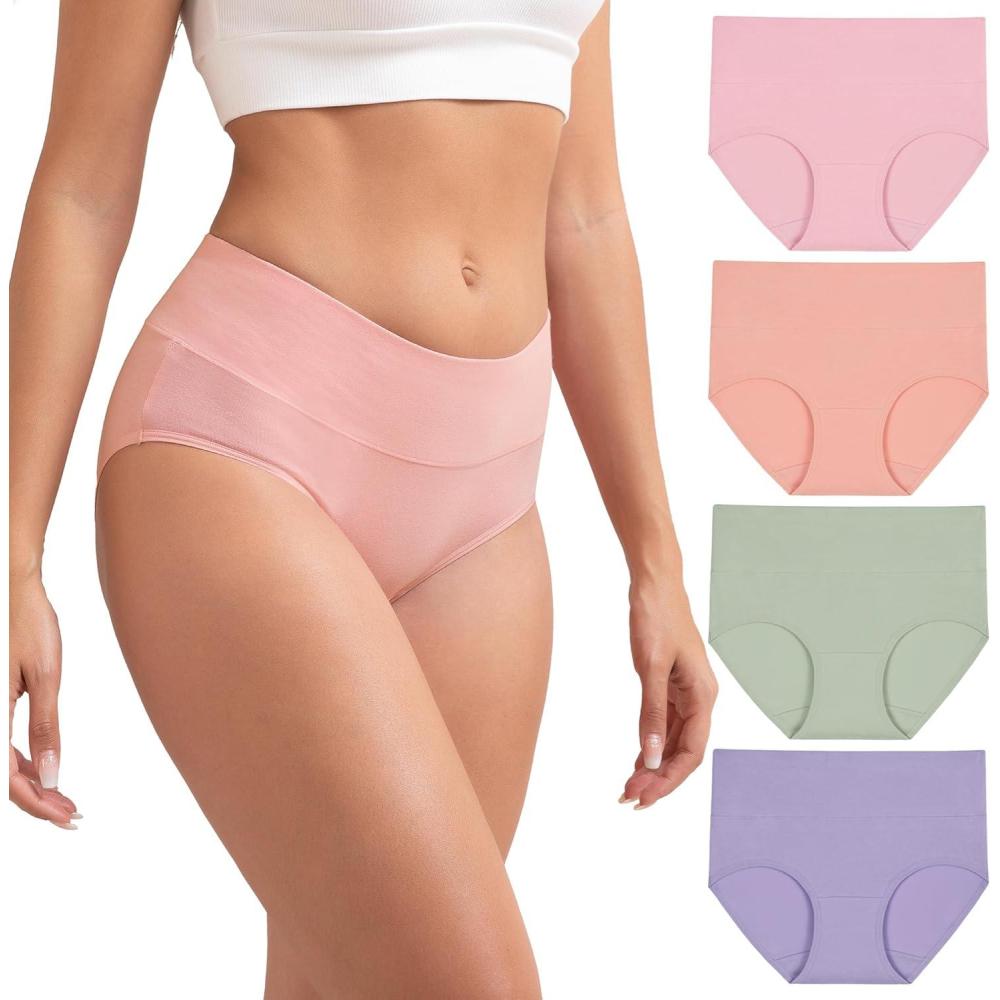 imageINNERSY Womens Cotton Underwear High Waist Ladies Briefs Full Coverage Panties 4PackMacaron