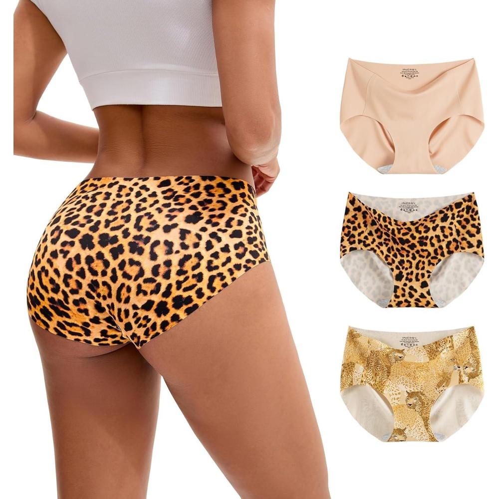 imageINNERSY Womens Seamless No Show Hipster Panties Invisible Light Underwear 3PackLeopard