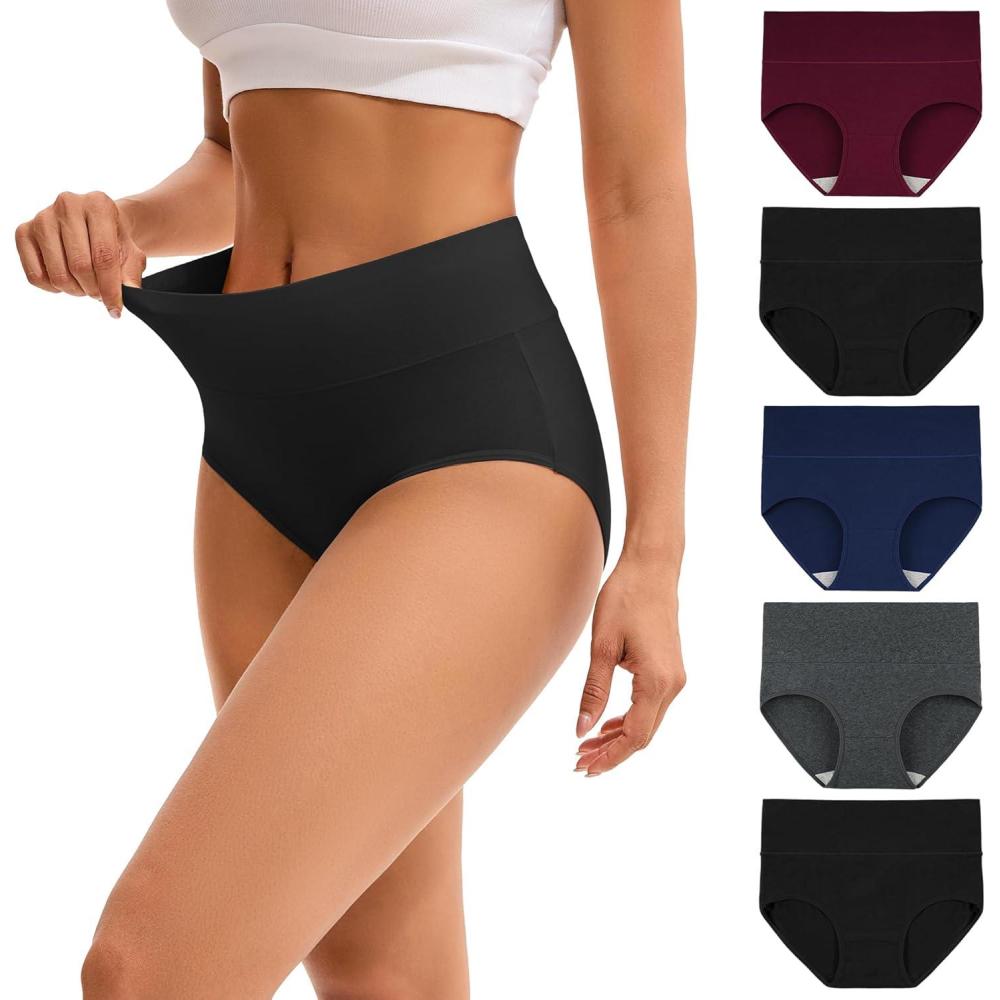 imageINNERSY Womens Underwear Cotton Soft Underwear High Waisted Breathable Briefs 5 PackDarks 1