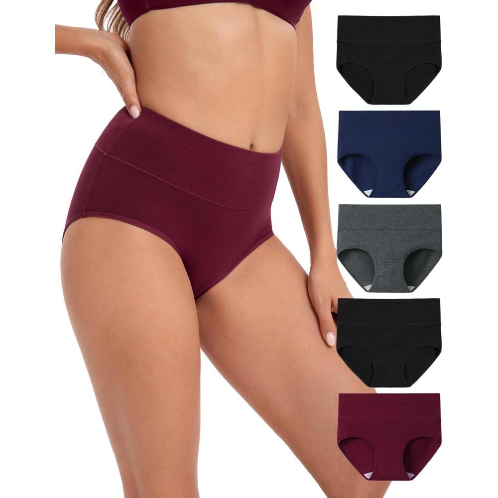 imageINNERSY Womens Underwear Cotton Soft Underwear High Waisted Breathable Briefs 5 PackDusk Denim