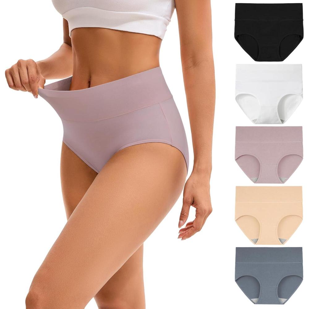 imageINNERSY Womens Underwear Cotton Soft Underwear High Waisted Breathable Briefs 5 PackLight Mist