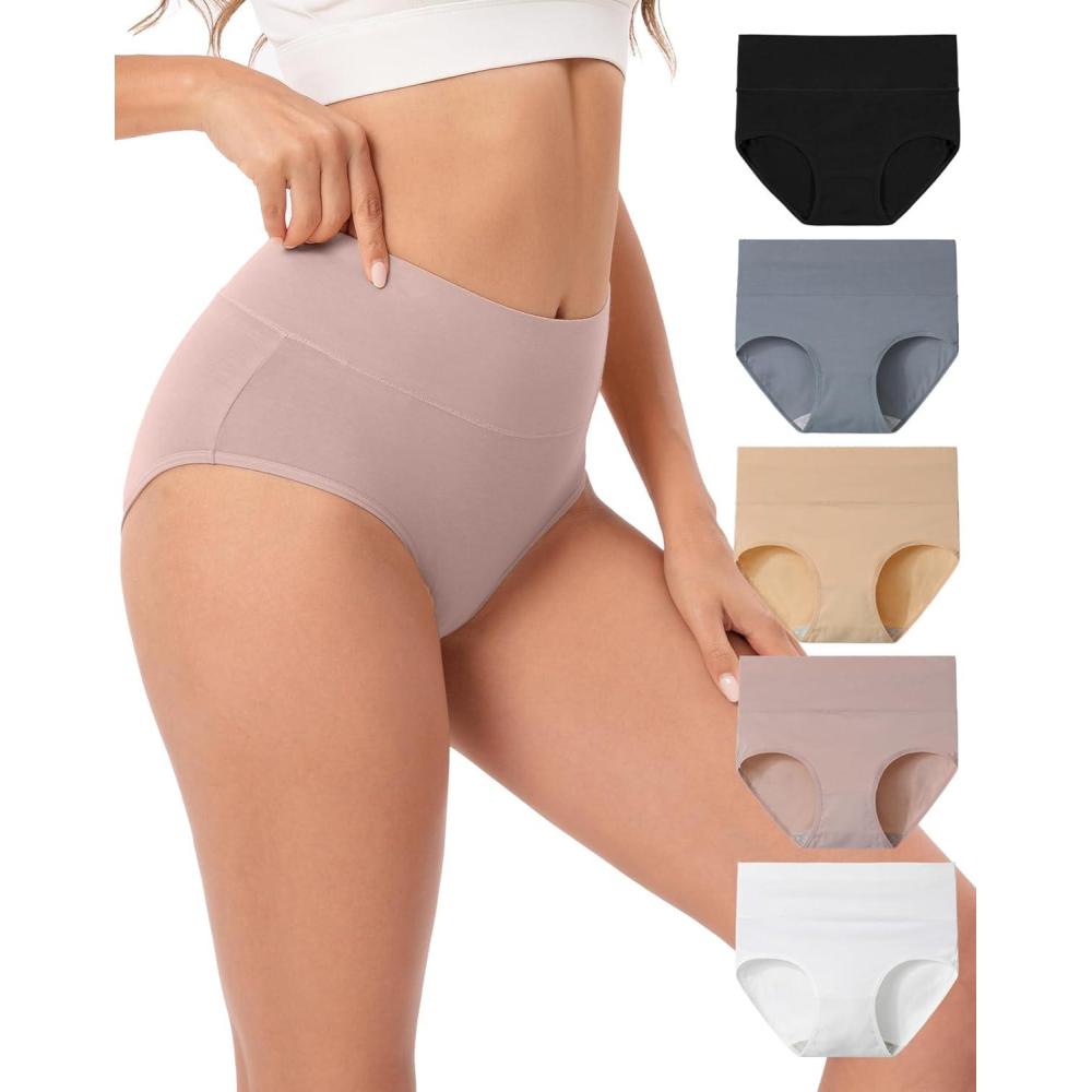 imageINNERSY Womens Underwear Cotton Soft Underwear High Waisted Breathable Briefs 5 PackMist Sand
