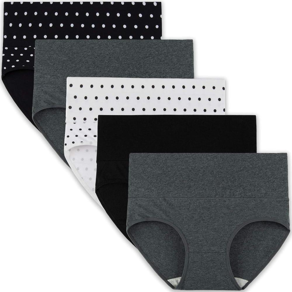 imageINNERSY Womens Underwear Cotton Soft Underwear High Waisted Breathable Briefs 5 PackSolid Colors and Polka Dot