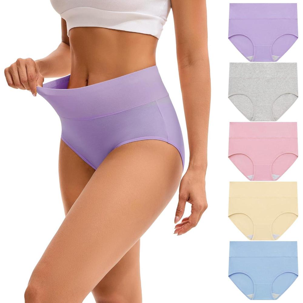 imageINNERSY Womens Underwear Cotton Soft Underwear High Waisted Breathable Briefs 5 PackStyle 1