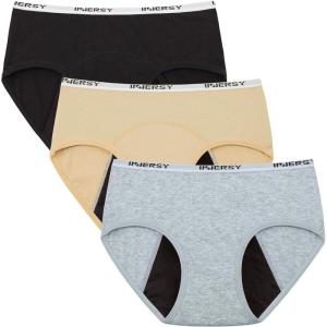 imageINNERSY Period Underwear for Teens Girls Cotton LeakProof Menstrual Panties 3PackBasics