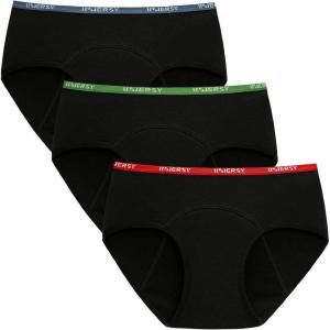imageINNERSY Period Underwear for Teens Girls Cotton LeakProof Menstrual Panties 3PackBright Black