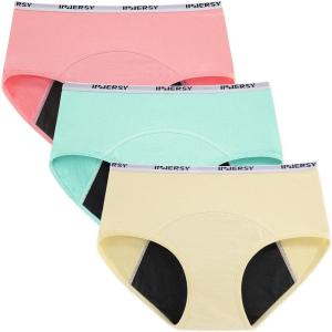 imageINNERSY Period Underwear for Teens Girls Cotton LeakProof Menstrual Panties 3PackBrights