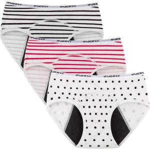imageINNERSY Period Underwear for Teens Girls Cotton LeakProof Menstrual Panties 3PackStripespolka Dots