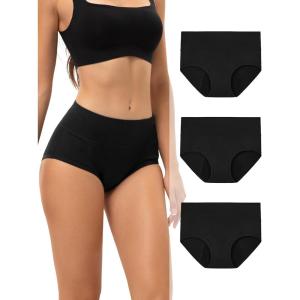 imageINNERSY Period Underwear for Women Heavy Flow High Waist Cotton Leak Proof Postpartum Menstrual Panties 3PackClassic Black