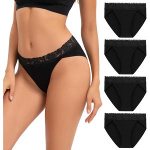 imageINNERSY Womens Cotton Bikini Underwear High Cut Lace Hipster Panties 4PackBlack