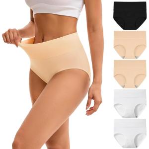 imageINNERSY Womens Underwear Cotton Soft Underwear High Waisted Breathable Briefs 5 PackBlackbeigewhite