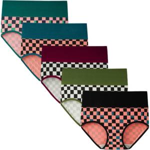 imageINNERSY Womens Underwear Cotton Soft Underwear High Waisted Breathable Briefs 5 PackChessboard