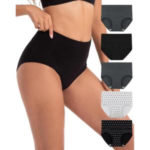 imageINNERSY Womens Underwear Cotton Soft Underwear High Waisted Breathable Briefs 5 PackDotsgray