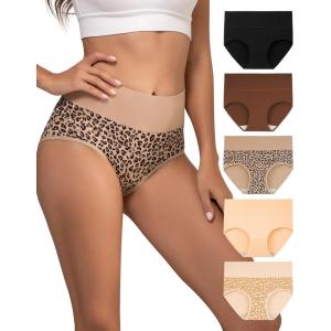 imageINNERSY Womens Underwear Cotton Soft Underwear High Waisted Breathable Briefs 5 PackLeopard Charm