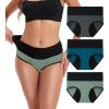 imageINNERSY Period Underwear for Women Leakproof High Waisted Menstrual Cotton Panties 3 PackLake BlueLight GreenHeather Grey