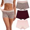 imageINNERSY Womens Lace Underwear Cotton Soft Boyshorts Panties Boxer Briefs 3PackLeopardLight PinkRed