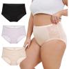 imageINNERSY Womens Plus Size Floral Lace Nylon Underwear High Waisted Panties 3PackBlackBeige