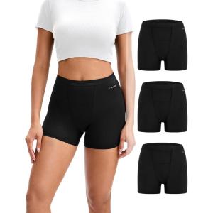 imageINNERSY Period Boxer for Women High Waisted Leak Proof Postpartm Menstrual Mesh BoyShorts Panties Underwear 3PackBlack