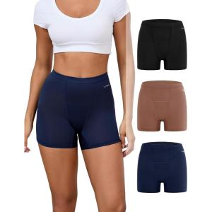 imageINNERSY Period Boxer for Women High Waisted Leak Proof Postpartm Menstrual Mesh BoyShorts Panties Underwear 3PackClassic Darks